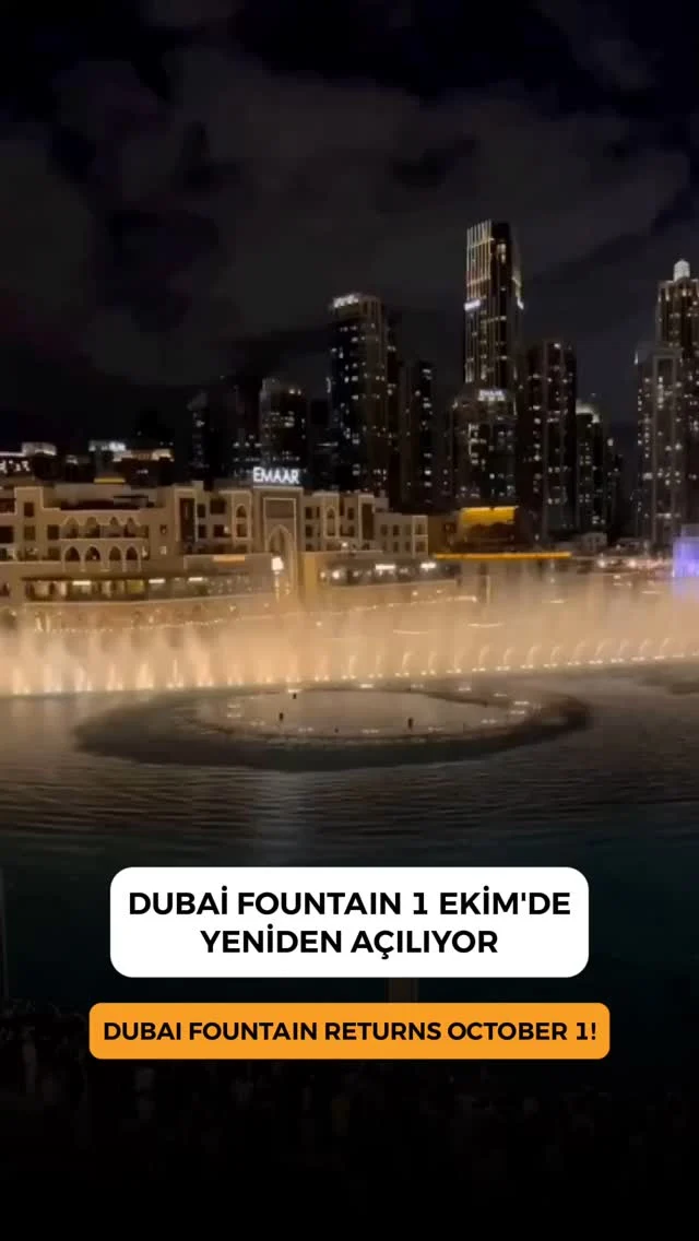 🎶 DUBAI FOUNTAIN YENİDEN SAHNEDE!
Ve bu kez… daha büyüleyici, daha güçlü, daha unutulmaz!

💧 1 Ekim itibarıyla, dünyanın en büyük koreografik su gösterisi olan Dubai Fountain, yenilenen müzikleri ve ışık şovlarıyla yeniden başlıyor!
📍 Nerede mi? Tabii ki Burj Khalifa’nın tam önünde!

💰 Toplam 18 milyon AED (yaklaşık 174 milyon TL) yatırımla baştan sona yenilenen bu ikonik gösteri, artık haftanın her günü, günde tam 11 kez seni bekliyor.

📸 Işık, su ve müziğin senkronize dansına tanık olmak istiyorsan, bu deneyimi kesinlikle listenin başına yazmalısın!

⸻

✨ Neden Gitmelisin?
	•	Instagram’da paylaşmaya değer bir görsel şölen
	•	Her anı nefes kesici
	•	Dubai gecelerine yakışır bir final
	•	Ücretsiz izlenebilir, ama erken git yer kap!

⸻

💬 Sen daha önce izledin mi? İzlemek ister miydin? Yorumlara yaz, Dubai’de seni nereye götürelim?
⠀
📌 Dubai’nin en özel anılarını senin için planlıyoruz. Vize, otel, turlar ve deneyimler — hepsi tek noktada:
👉 www.dubaihayalim.com

#DubaiHayalim #DubaiFountain #BurjKhalifaÖnü #DubaiTuru #DubaiGeceHayatı #IşıkŞovları #Dubai2025 #DubaiVizesi